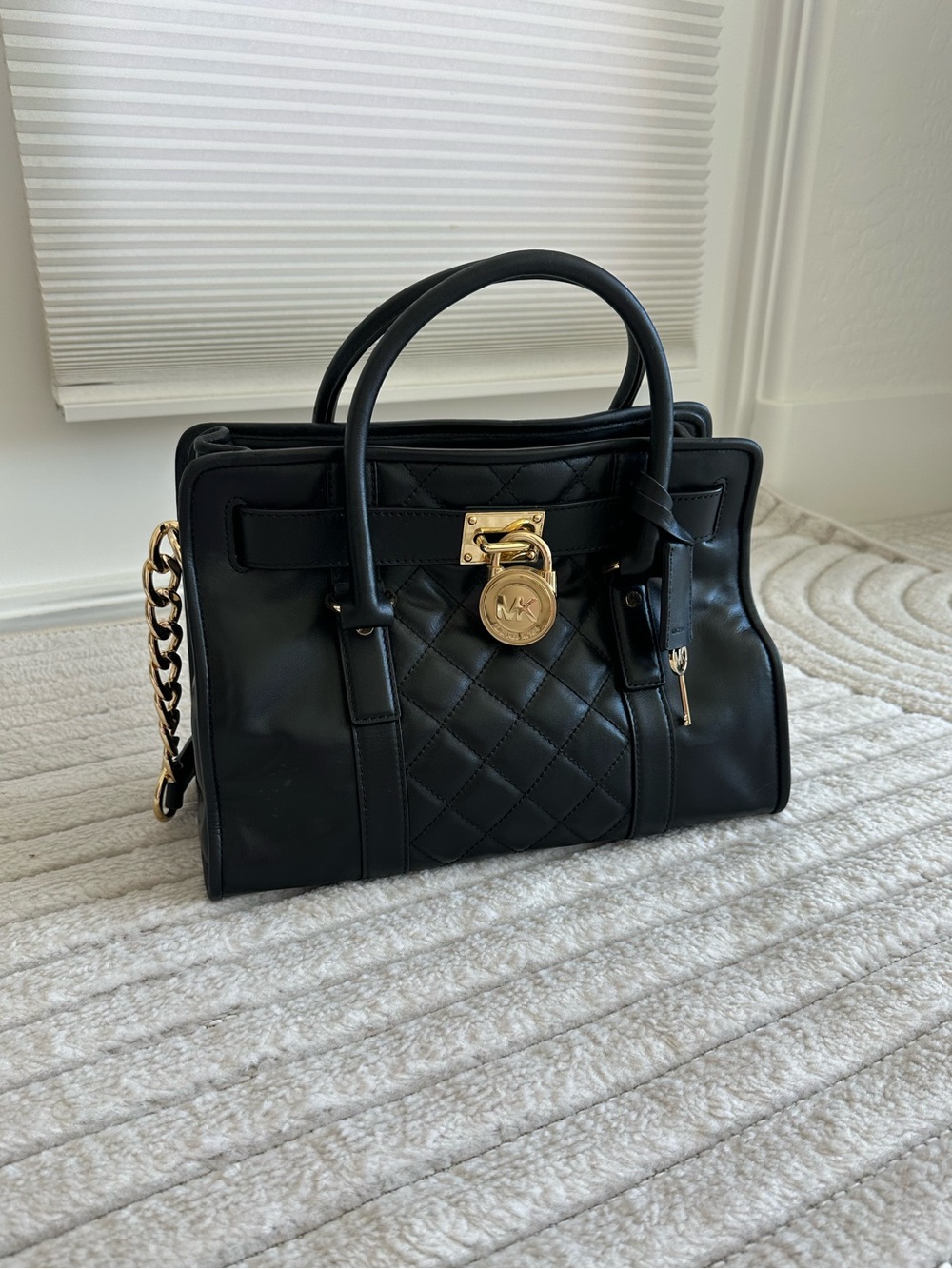 Michael Kors Black Quilted Leather Purse with Gold Hardware